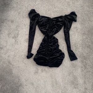 Bardot Classic black ruched long sleeve mini dress